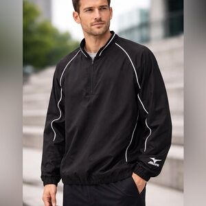 Mizuno Men’s Black 1/4 Zip Windbreaker Training Jacket Size L